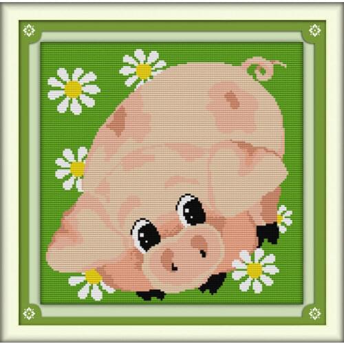 A cute pig cross stitch kit aida 14ct 11ct count printed canvas stitches embroidery DIY handmade needlework