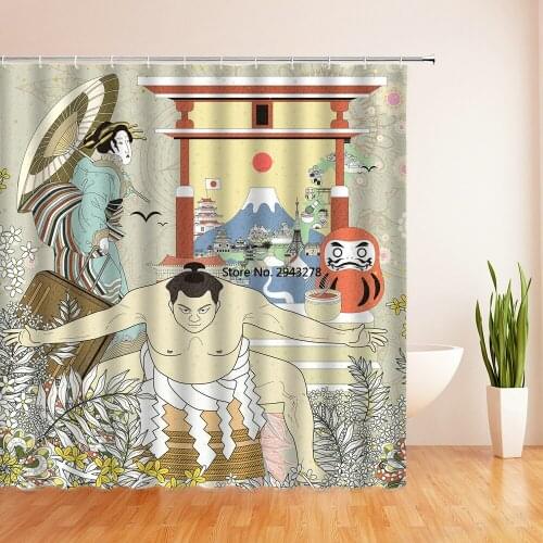 2020 New High Quality Shower Curtains Japanese Sumo Bathroom Waterproof Printing Polyester Fabric Bath Curtain Home Decorations