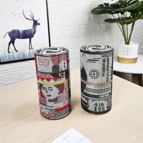 New Design Woman Luxury Roll Bag Bling US Dollar Bill Clutch Money Bag Rhinestone Party Purse