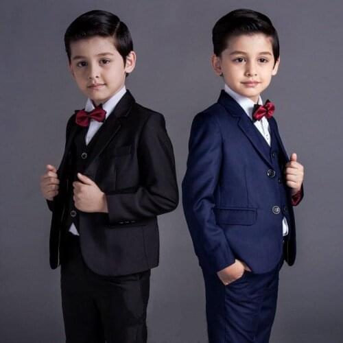 New Fashion Baby Kids Boys Children Blazers Suits Boys Suits For Weddings Formal Blue BlackWedding Suit(Jacket+Pants+Bowie+Vest)
