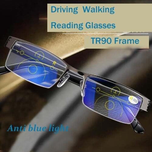 Blue Film Resin Reading Glasses Men Women Metal Half Frame Hyperopia Eyeglasses +1.0 1.52.02.5 3.0 3.5 4.0 Diopter