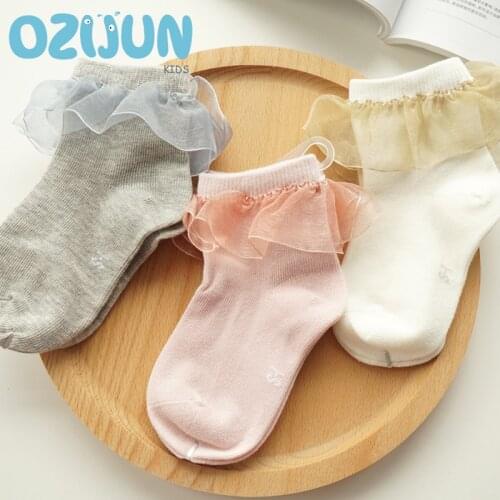 One Pair Spring Summer Sweet Children Girls Transparent Gloss Feel Lace Cotton Socks Baby Kids Soft Thin Princess Short Socks