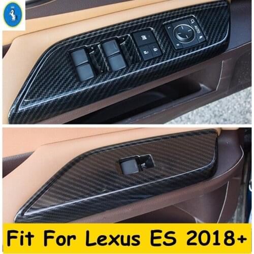 Yimaautotrims Door Handle Panel Surround Window Lift Switch Cover Trim ABS Carbon Fiber Look Interior For Lexus ES 2018 - 2021