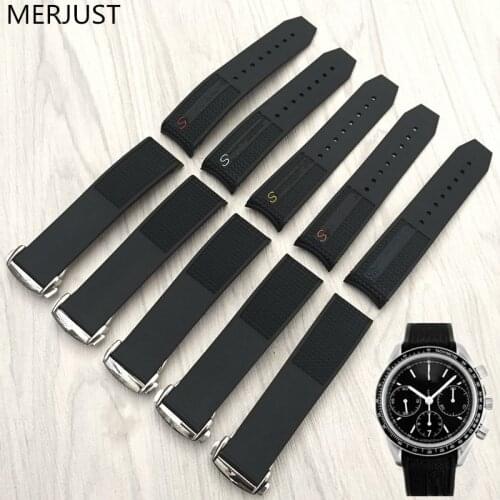 MERJUST 22mm Rubber Silicone Watch Strap Original Quality Folding Buckle Watchband Perfert for Omega Speedmaster Wrist Watch