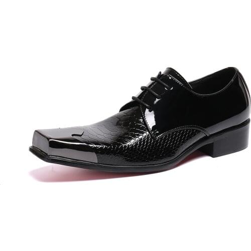 Luxury Brand Italian Shoes Men Leather Loafers Steel Toe Metallic Mens Shoes High Heels Snake Skin Dress Wedding Formal Shoes