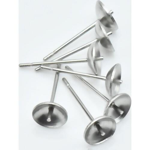 50pcs/lot 316L Stainless Steel Blank Pearl Post Earrings Base with 3 4 5 6 8mm Pad for DIY Pearl Earring Jewelry Making Findings