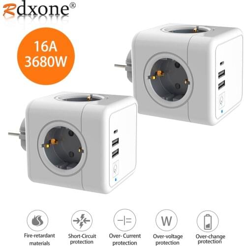 EU Plug Power Strip Socket Multiple Wall Socket Smart Outlet Extension Adapter European for Mobile Phone Tablet