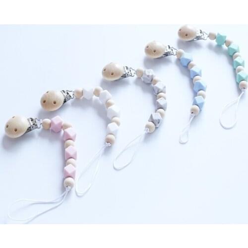 Pacifier Clip Chain Baby Infant Soothie Accessories Silicone Beads Paci Holder Clips Teether Prevent drop down Shower Toy YE031