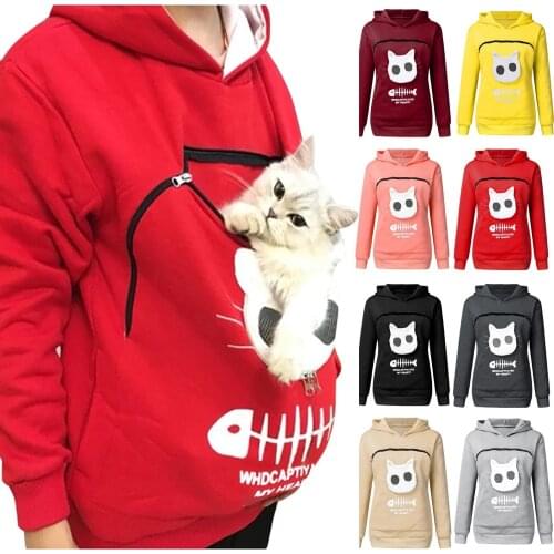 Cat Lovers Hoodie Kangaroo Dog Pet Paw Pullovers Women’s Sweatshirt Animal Pouch Hood Tops Carry Cat Breathable Pullover#f3