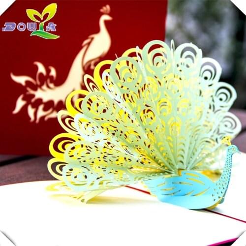 High-grade birthday music greeting cards 3D three-dimensional paper peacock Korea creative handmade gift card business