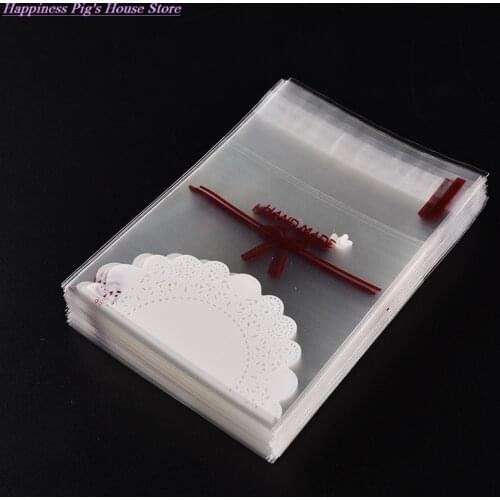 100 pcs/lot snack baking package Cookie packaging white lace bow self-adhesive plastic bags for biscuits biscuits storage bags