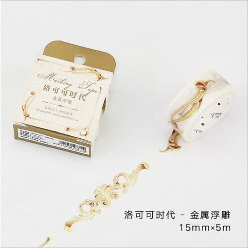15mm Wide Retro Gold Metal Relief Gilding Rococo Decoration Washi Tape DIY Planner Diary Scrapbooking Masking Tape Escolar