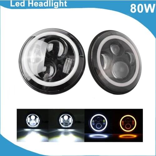 2pieces 7inch LED Headlight 80W DRL Black Silver Projector Hi/Low Beam Crystal headlamp for Offroad Trucks SUV Pickup Motor 12V