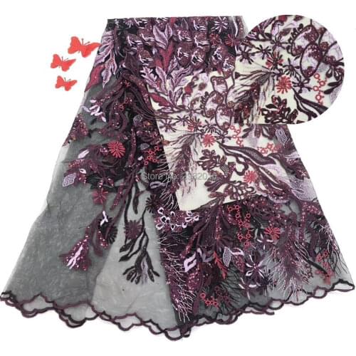 2020 5yards fashion Sequin Velvet Lace Fabric Embroidered good quality African sequins Velvet Lace Fabric for dress