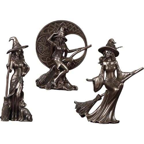 3x Cast Bronze Witch Figurines Wizard Crafts Sculpture Home Office Statue