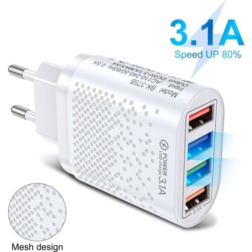 4-Port 3.1A Charger For iPhone Wall Fast Charging For Samsung S10 S9 S8 Plug Xiaomi Redmi Huawei Mobile Phone Chargers Adapter