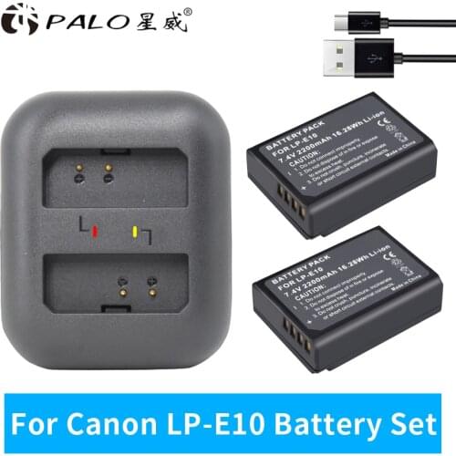 Palo 2pcs 2200mAh LP-E10 LP E10 LPE10 Li-ion Digital Camera Battery + USB Dual Charger For Canon 1100D Rebel T3 T5 KISS X50 X70