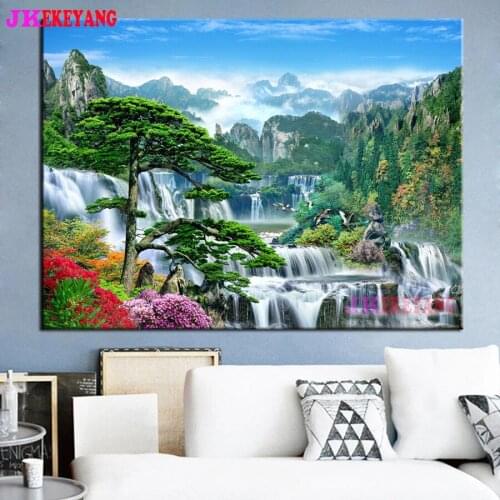 Full Square Round Diamond Embroidery DIY Diamond Painting Mountain waterfall river Cross Stitch kit mosaic Y4573