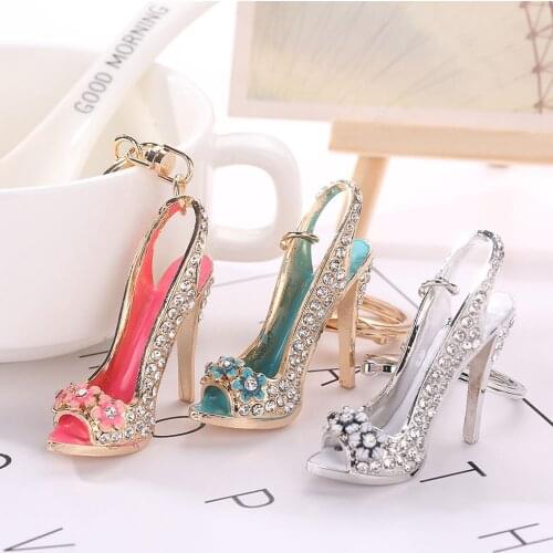 1PC Alloy Key Ring High Heels Keychain Shoes Key Keychains Rhinestone Crystal Purse Car Key Chain Gift Girl
