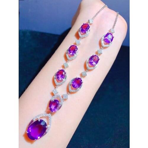 Pure Natural Amethyst Pendant Clavicle Necklace 925 Sterling Silver Chain Support Amethyst Detection Luxury Valentines Day Gift
