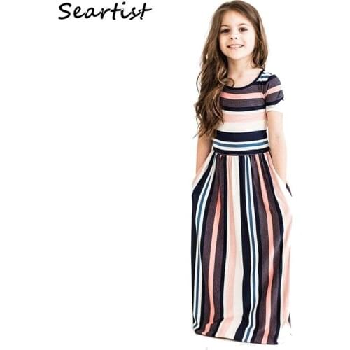 Kids Dresses For Girls Baby Girls Striped Beach Clothes Long Dress Bohemian Children Party Beachwear Dress платье юбка 45
