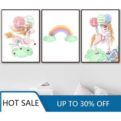 Unicorn Cartoon Wall Art Canvas Painting Posters Prints Kids Room Decoration Rainbow Colorful Wall Decor Pictures Home Decor