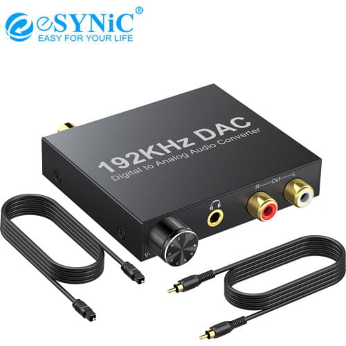 ESYNiC 192kHz Digital To Analog Converter DAC Digital Coaxial SPDIF Toslink To Analog Stereo L/R RCA 3.5mm Jack Audio Adapter