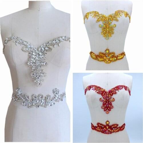 Hot new handmade sew on purple rhinestones applique on mesh crystals trim patches 34*20cm&29*7cm for dress DIY accessories