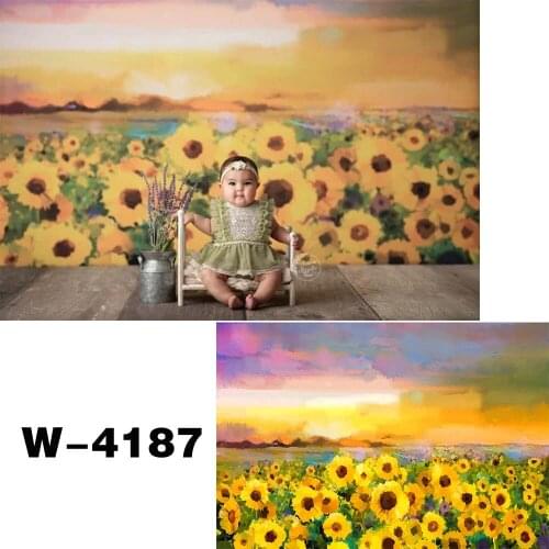 HUAYI Photography Backdrop Newborns Baby Birthday Photo Background Spring Painted Sunflowers Studio Portraits Photocalls Props
