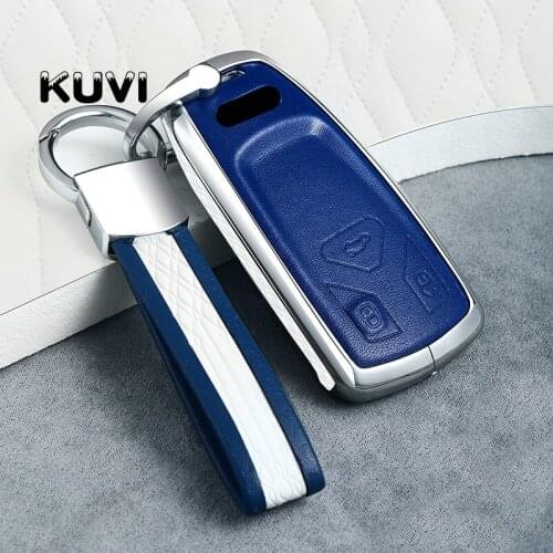 High-Grade Leather Car Key Cover Case for Audi Q5 Q7 A4 B9 TT TTS 8S 2016 2017 2018 2019 Car Keyless Remote Protective Shell