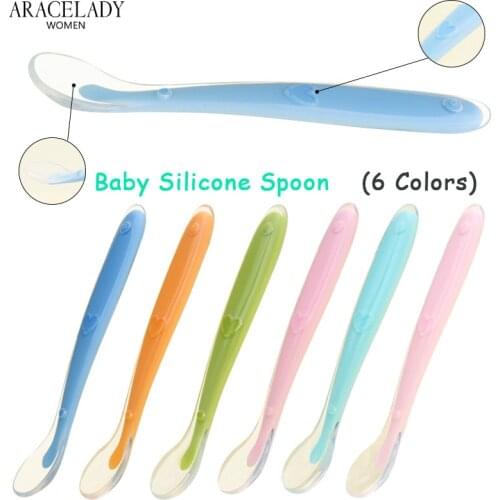 Hot Sale Baby Soft Silicone Spoon Candy Color Temperature Sensing Spoon For Children Food Baby Training Feeding Tools Tableware