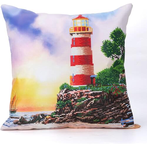 Lighthouse Partial Round Drill Diamond Painting Cushion Cover Replacement Pillow Case DIY Art Mosaic Cross Stitch Gift Decor