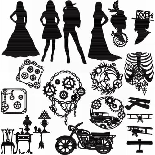 Metal Cutting Dies Stencil Charming Woman Lady Gentleman Face Wheel Chain Round Airplane Car Motorcycle Desk Chair DIY Craft