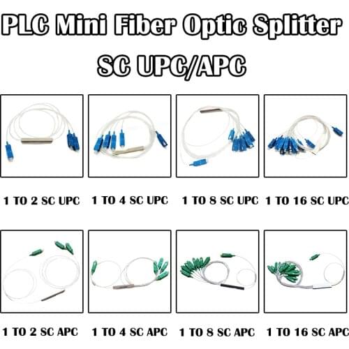 PLC Mini Fiber Optic Splitter SC UPC/APC 1X2 1X4 1X8 1X16 SM Single Mode 0.9mm Length 1.0 Meter FTTH
