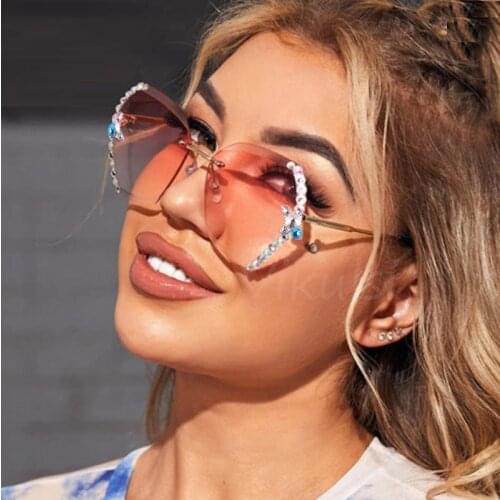 Fashion Elegant Women Square Sunglasses Brand Original Rhinestone Sunglasses For Female Polygonal Crystal Rimless Shades UV400