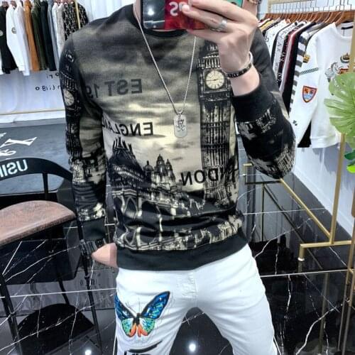 2020 fashion printed vests mens autumn round neck slim long sleeve t-shirt bottoming shirt