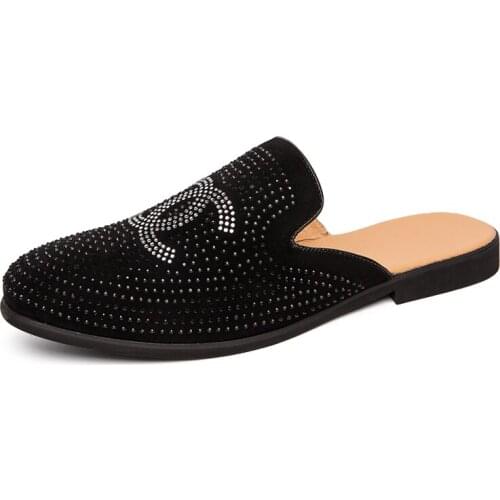 Plus size England design mens half shoes breathable casual shoes banquet diamond crystal shoes sandals zapatillas hombre EUR 46