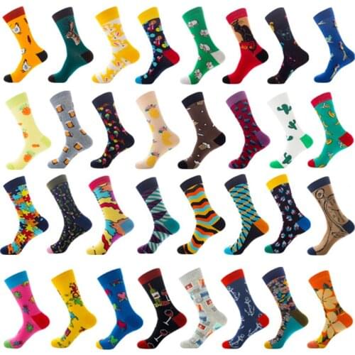 Funny Cotton Socks Men Crew Socks Women Personality Embroidery Fruit Foot Ball Stripe Happy Gift Socks