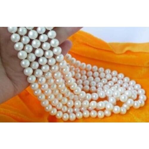 Wholesale price 5strands 6-7mm white freshwater cultured round pearl beads necklace for women high grade party gift 18inchMY4788