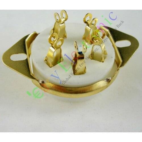 Wholesale and retail 8pc Gilded 5pin Ceramic vacuum tube sockets gold valve base For 807 FU7 27 24 37 free shipping