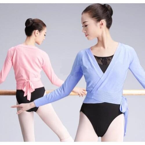 Autumn Winter V Neck High Waist Blouse Girls Ladies Long-sleeve Dance Tops Women Adult Ballet Wrap Sweater