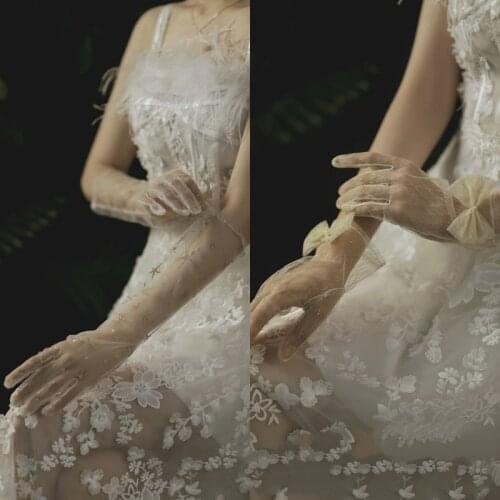 Sexy Sheer Tulle Gloves Charm Bridal Gloves Finger Thin Gloves Cosplay Party Transparent Elegant Lady Hand Gloves for women