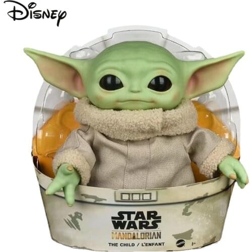 28cm Disney Star Wars Plush Figure Yoda Baby With Cloth Mandalorian Movable Doll Ornaments Collectible Gift Toy For Children
