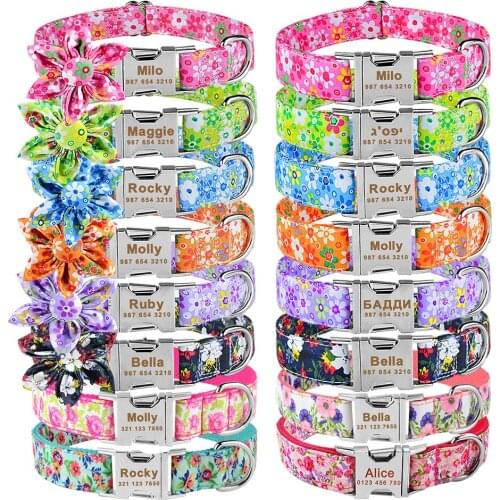 Adjustable Nylon Custom Free Engraved Name Tag Dog Collar Small Large Dog Collars Personalized Plaid Boy Girl Unisex Dogs Collar