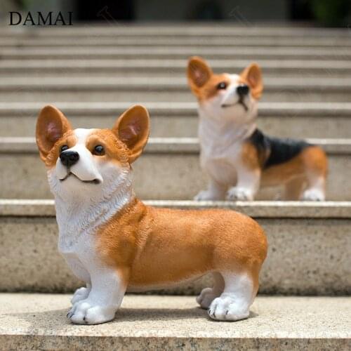 Resin Simulated Corgi Dog Figurine European Pastoral Animal Decorative Ornament Garden Courtyard Decoration Lovely Dog Sculpture