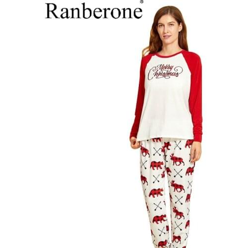 Ranberone Splicing Tracksuit Printing Kids Family Christmas Set Breathable Health Long Sleeve And Trousers Family Suit Mother