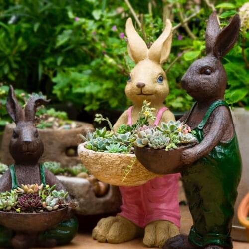 Outdoor Garden Resin Large Diameter Bunny Animal Fleshy Flower Pot Ornaments Courtyard Park Villa Sculpture Decoration Craft Art