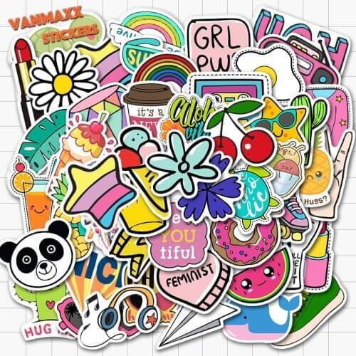 VANMAXX 50 PCS New Cute Lovely INS Stickers Kids Rewarding Waterproof PVC Decal for Refrigerator Laptop Helmet Bicycle Luggage