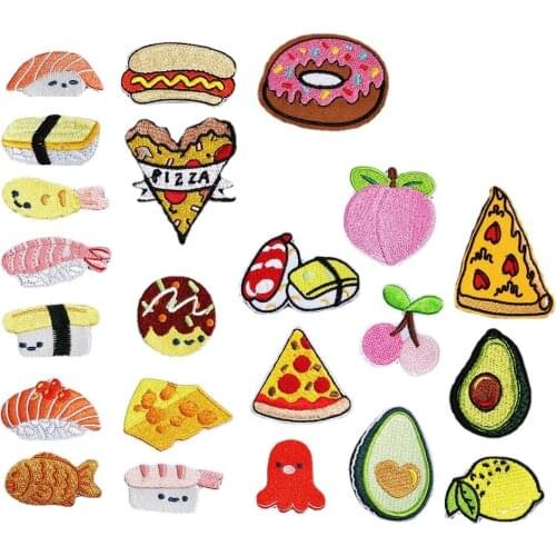 Fruit Food Pizza Avocado Egg Patches Sewing Embroidered Applique for Jacket Clothes Stickers Badge DIY Apparel Accessories