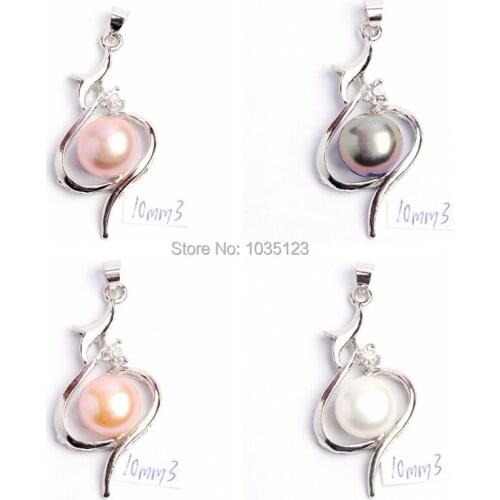 High Quality 10mm Pretty Natural 4 Color Freshwater Pearl And Zircon Fashion Pendants wj148